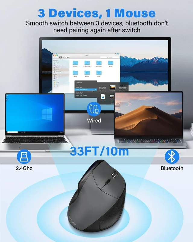 Alt view image 3 of 7 - X45 Ergonomic Vertical Mouse, Bluetooth & Wireless Mice, Quiet Clicks