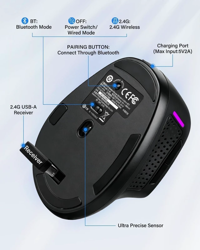 Alt view image 7 of 7 - X45 Ergonomic Vertical Mouse, Bluetooth & Wireless Mice, Quiet Clicks