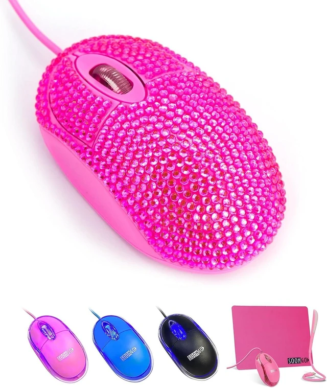 Main image of SOON GO Pink Mouse for Laptop Computer Mice with Crystal Bling Rhinestone Funny Personalized Gift for Kids and Teen Girl Birthday Kids Mouse fit for 6 7 8 9 10 Yr Old Girl