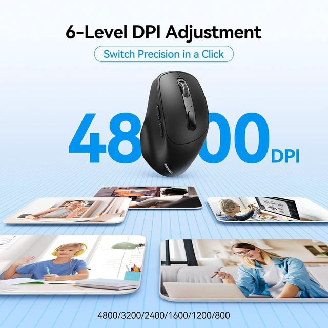 Alt view image 6 of 7 - TECKNET Rechargeable Bluetooth Mouse, BT5.0/BT3.0/2.4G Wireless Mouse-Black