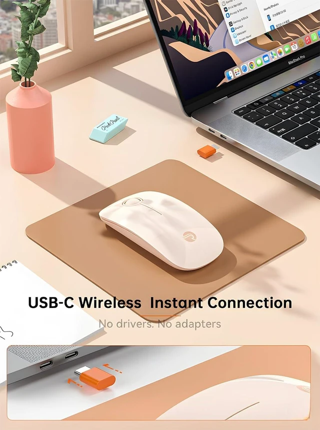 Alt view image 2 of 7 - RAPIQUE USB C Wireless Mouse for MacBook, 2.4GHz USB-C Receiver, Flesh Pink