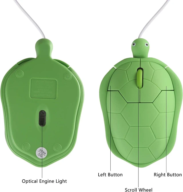 Alt view image 4 of 6 - elec Space Cute Animal Turtle Shape USB Wired Corded Mouse Optical Mice for Notebook PC Laptop Computer 1200DPI 3 Buttons with 3.6 Feet Cord (Green)