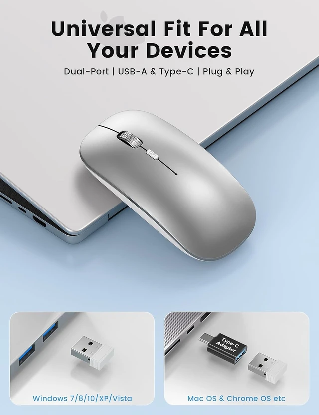 Alt view image 3 of 7 - Wireless Mouse for MacBook, Bluetooth Mice Laptop Mac Pro PC iPad Tri-Mode