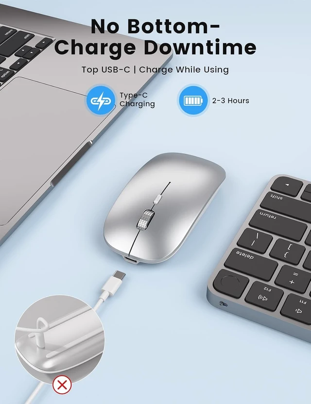 Alt view image 7 of 7 - Wireless Mouse for MacBook, Bluetooth Mice Laptop Mac Pro PC iPad Tri-Mode