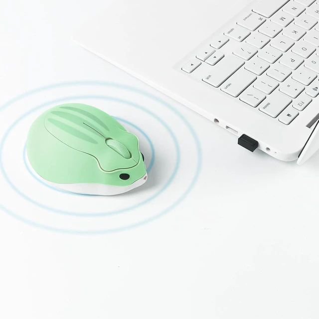 Alt view image 2 of 6 - elec Space Cute Animal Hamster Shape Wireless Mouse - Silent, 3-Button Design for Laptop & PC; Includes Random Color Cable Clip - Perfect Computer Mouse-Green