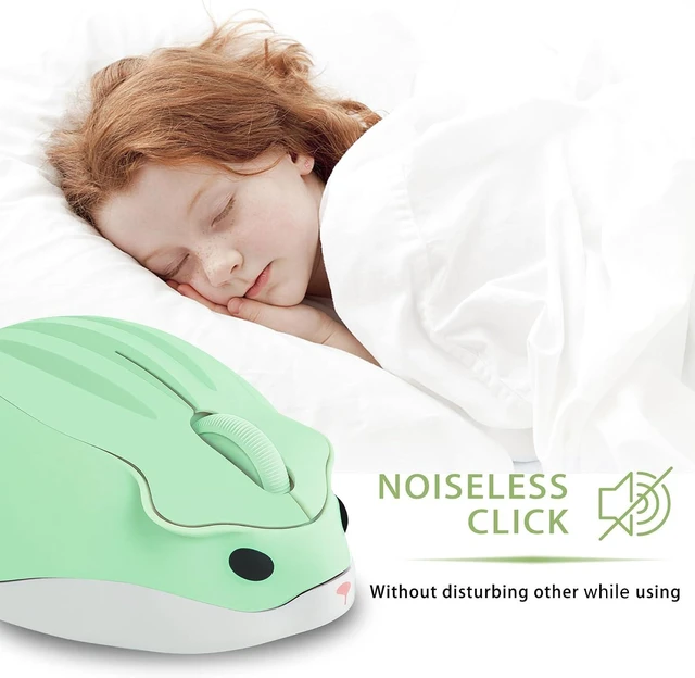 Alt view image 3 of 6 - elec Space Cute Animal Hamster Shape Wireless Mouse - Silent, 3-Button Design for Laptop & PC; Includes Random Color Cable Clip - Perfect Computer Mouse-Green