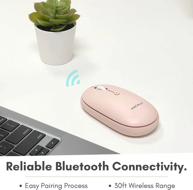 Alt view image 3 of 7 - Macally Wireless Bluetooth Mouse - Quiet, Comfortable, Rechargeable for MacBook Air/Pro, Mac, iMac, Apple iPad - Computer Wireless Mouse for Laptop, Windows PC Desktop - Pink