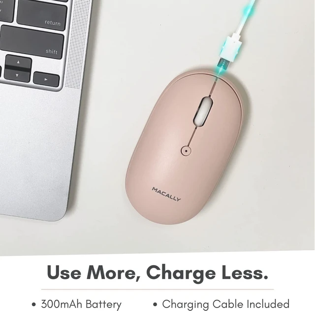 Alt view image 4 of 7 - Macally Wireless Bluetooth Mouse - Quiet, Comfortable, Rechargeable for MacBook Air/Pro, Mac, iMac, Apple iPad - Computer Wireless Mouse for Laptop, Windows PC Desktop - Pink