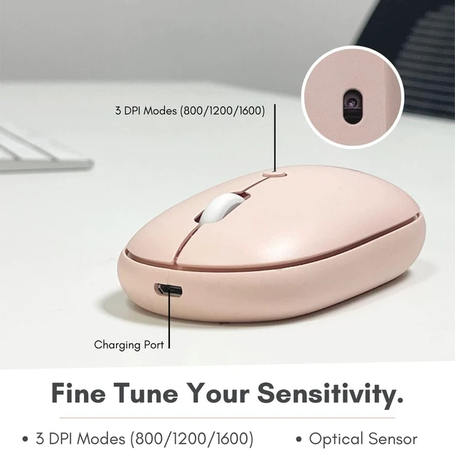 Alt view image 6 of 7 - Macally Wireless Bluetooth Mouse - Quiet, Comfortable, Rechargeable for MacBook Air/Pro, Mac, iMac, Apple iPad - Computer Wireless Mouse for Laptop, Windows PC Desktop - Pink
