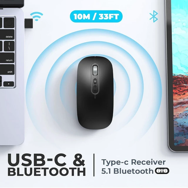 Alt view image 2 of 7 - Rechargeable USB C Wireless Mouse, Bluetooth & 2.4G for MacBook Air/Pro