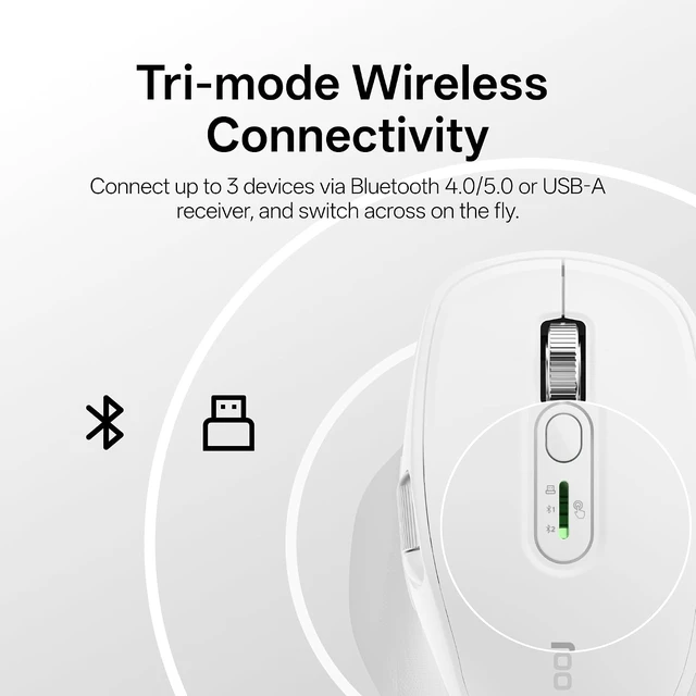 Alt view image 3 of 7 - Rapoo M680 Wireless Mouse - for Small to Medium Hands, Bluetooth 5.0/4.0 + 2.4GHz Tri-Mode Multi-Device Mouse, Free-Spin Scroll, Horizontal Wheel, Silent Clicks, 4800 DPI, 2-Year Battery