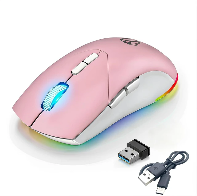 Main image of Wireless Mouse, Bluetooth Mouse for Laptop, Rechargeable, Dual Mode (BT 5.2 + 2.4G ) Silent Wireless Bluetooth Pnk Mouse, Laptop Mouse,Ergonomic Design, 3-Level Adjustable DPI Mouse for iPad, Mac, PC