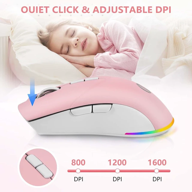 Alt view image 4 of 7 - Wireless Mouse, Bluetooth Mouse for Laptop, Rechargeable, Dual Mode (BT 5.2 + 2.4G ) Silent Wireless Bluetooth Pnk Mouse, Laptop Mouse,Ergonomic Design, 3-Level Adjustable DPI Mouse for iPad, Mac, PC