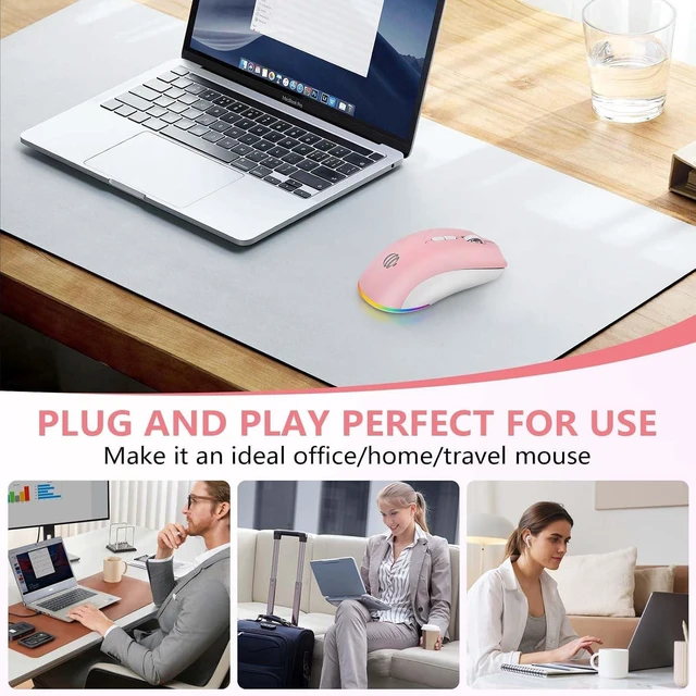 Alt view image 6 of 7 - Wireless Mouse, Bluetooth Mouse for Laptop, Rechargeable, Dual Mode (BT 5.2 + 2.4G ) Silent Wireless Bluetooth Pnk Mouse, Laptop Mouse,Ergonomic Design, 3-Level Adjustable DPI Mouse for iPad, Mac, PC