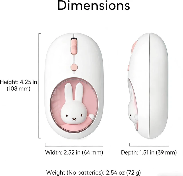 Alt view image 4 of 7 - MIPOW×Miffy Bluetooth Wireless Mouse, Compact Portable for Laptops & Tablets. Smooth Tracking, Works with Windows & MacOS, Pale Pink