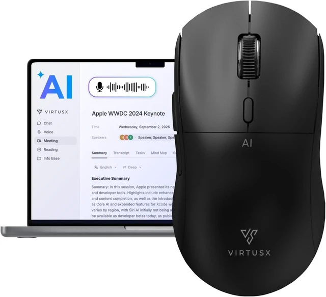 Main image of Virtusx Jethro Wireless AI Mouse with Voice Typing & Meeting Recording