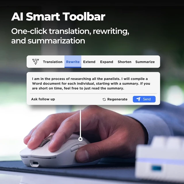 Alt view image 3 of 7 - Virtusx Jethro Wireless AI Mouse with Voice Typing & Meeting Recording