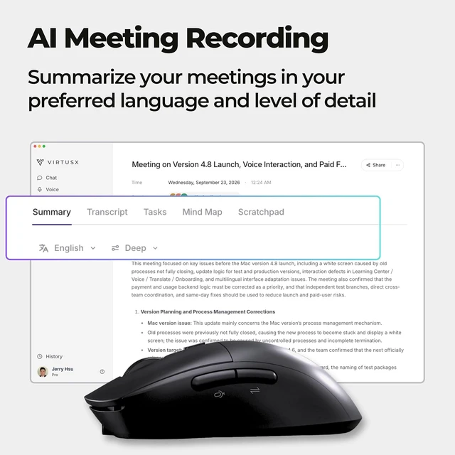Alt view image 4 of 7 - Virtusx Jethro Wireless AI Mouse with Voice Typing & Meeting Recording