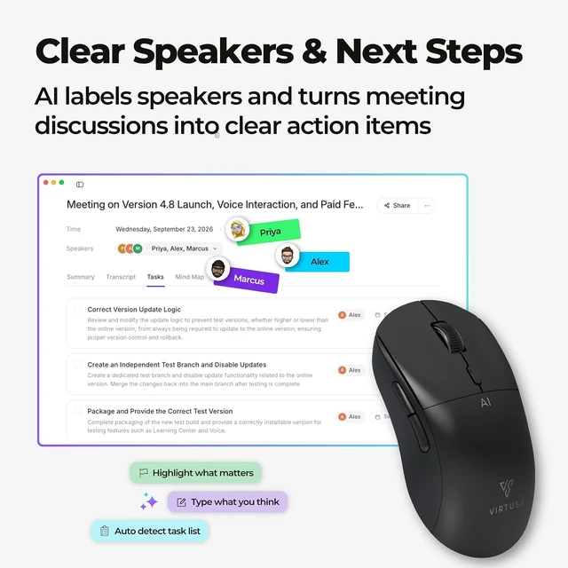 Alt view image 5 of 7 - Virtusx Jethro Wireless AI Mouse with Voice Typing & Meeting Recording