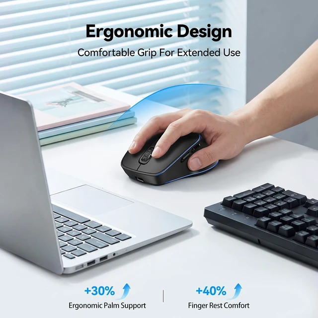 Alt view image 4 of 7 - TECKNET Rechargeable Bluetooth Mouse, BT5.0/BT3.0/2.4G Wireless Mouse-Black