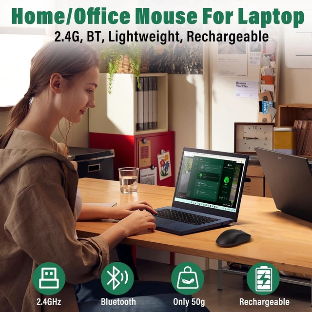 Alt view image 2 of 7 - Portable Wireless Bluetooth Mouse For Laptop,50g Lightweight,USB C Rechargeable,DPI 4000,Tri-Mode 2.4G/BT5.1/ Wired,150 Hour Battery Life,Ideal For Travel/Office/Home/PC Computer/Macbook Mini Air Pro