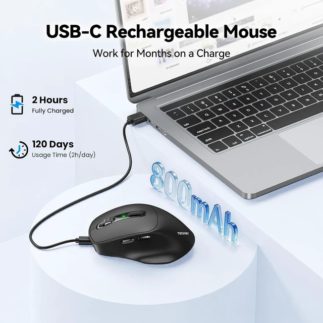 Alt view image 5 of 7 - TECKNET Rechargeable Bluetooth Mouse, BT5.0/BT3.0/2.4G Wireless Mouse-Black