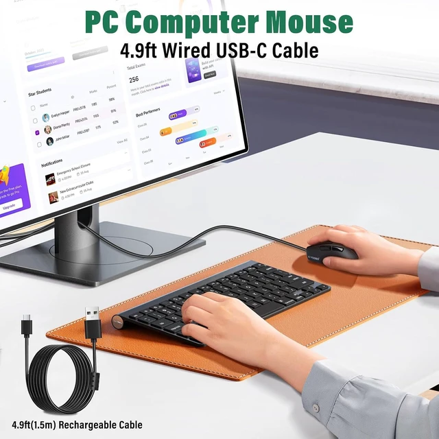 Alt view image 4 of 7 - Portable Wireless Bluetooth Mouse For Laptop,50g Lightweight,USB C Rechargeable,DPI 4000,Tri-Mode 2.4G/BT5.1/ Wired,150 Hour Battery Life,Ideal For Travel/Office/Home/PC Computer/Macbook Mini Air Pro