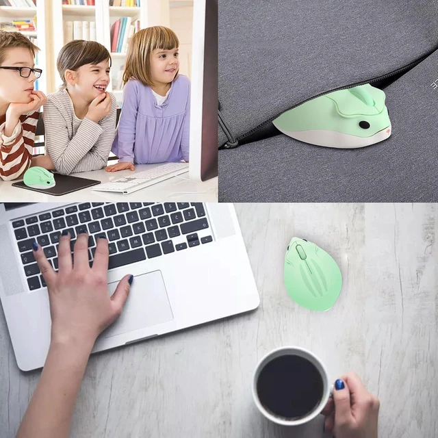 Alt view image 4 of 6 - elec Space Cute Animal Hamster Shape Wireless Mouse - Silent, 3-Button Design for Laptop & PC; Includes Random Color Cable Clip - Perfect Computer Mouse-Green