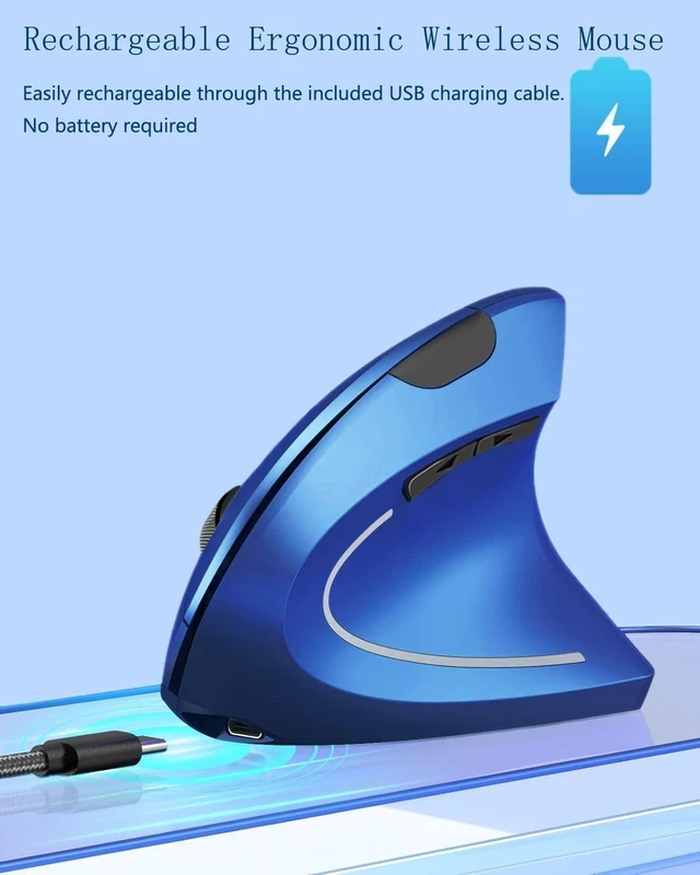 Alt view image 2 of 5 - Ergonomic Mouse Wireless, Rechargeable Mouse Silent for Carpal Tunnel Right Hand, 2.4GHz USB Vertical Mouse Wireless for Laptop etc, 3 Adjustable 800/1200/1600 DPI, Blue