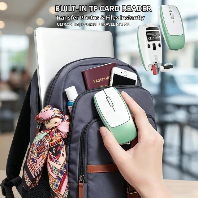 Alt view image 4 of 7 - Wireless Mouse Mini Small Finger Bluetooth Mouse with TF Card Reader,Silent Pocket Portable Handheld Tiny Compact USB Travel Optical Mice for PC Laptop Computer Macbook Tablet Kids Women Men Gift