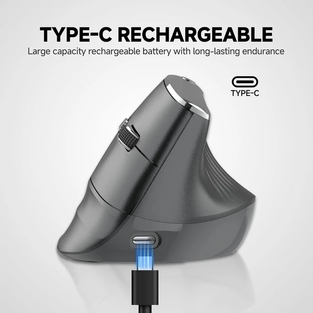 Alt view image 6 of 7 - New Dual Mode Ergonomic Mouse, Rechargeable Bluetooth Vertical Ergo Mouse Wireless 5 Adjustable DPI, Silent 2.4GHz Optical Carpal Tunnel Mouse for Compatible with Laptop, PC(Right Hand)