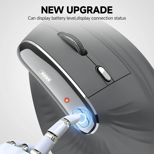 Alt view image 7 of 7 - New Dual Mode Ergonomic Mouse, Rechargeable Bluetooth Vertical Ergo Mouse Wireless 5 Adjustable DPI, Silent 2.4GHz Optical Carpal Tunnel Mouse for Compatible with Laptop, PC(Right Hand)
