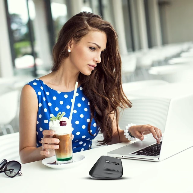 Alt view image 4 of 7 - New Dual Mode Ergonomic Mouse, Rechargeable Bluetooth Vertical Ergo Mouse Wireless 5 Adjustable DPI, Silent 2.4GHz Optical Carpal Tunnel Mouse for Compatible with Laptop, PC(Right Hand)
