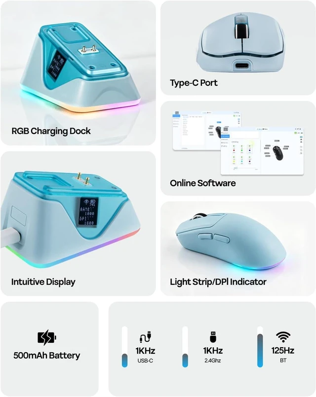 Alt view image 4 of 7 - EPOMAKER NEX Lite Wireless Gaming Mouse w/Screens & RGB Charging Dock