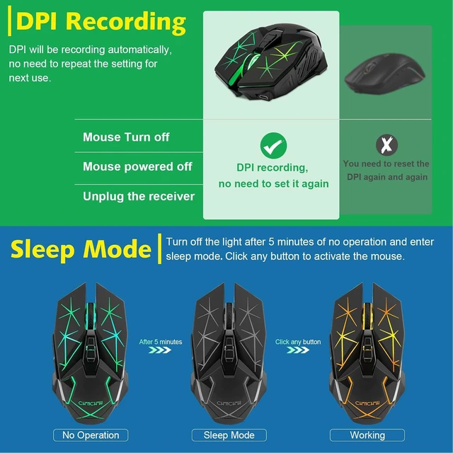 Alt view image 2 of 7 - Rechargeable Wireless Gaming Mouse with Light Up, 3200 DPI for PC Computer