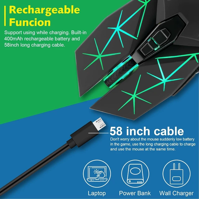 Alt view image 3 of 7 - Rechargeable Wireless Gaming Mouse with Light Up, 3200 DPI for PC Computer