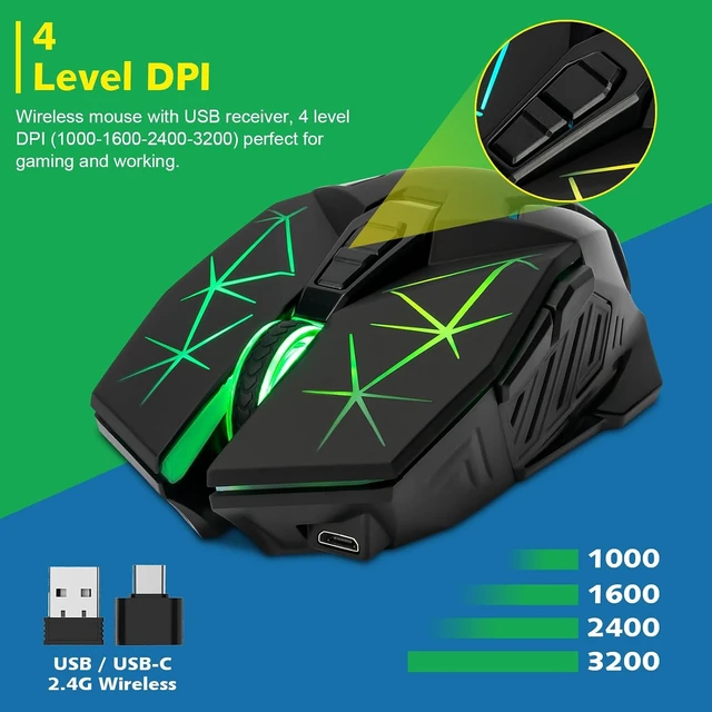 Alt view image 5 of 7 - Rechargeable Wireless Gaming Mouse with Light Up, 3200 DPI for PC Computer