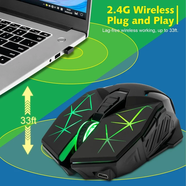 Alt view image 6 of 7 - Rechargeable Wireless Gaming Mouse with Light Up, 3200 DPI for PC Computer
