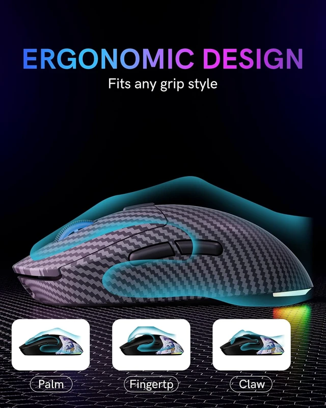 Alt view image 6 of 7 - G57 Wireless Gaming Mouse, 8000 DPI, Carbon Fiber Pattern