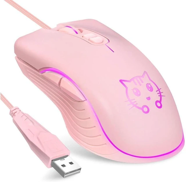 Main image of Gaming Wired USB Mouse, 2400DPI 4 Adjustable Levels, Ergonomic Slient Mouse for PC/Desktop/Laptop - Pink Cat
