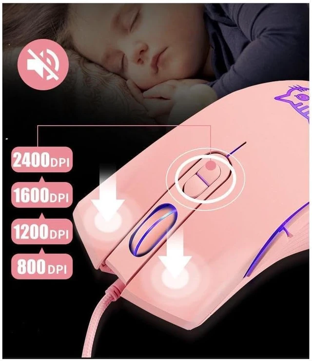 Alt view image 4 of 7 - Gaming Wired USB Mouse, 2400DPI 4 Adjustable Levels, Ergonomic Slient Mouse for PC/Desktop/Laptop - Pink Cat