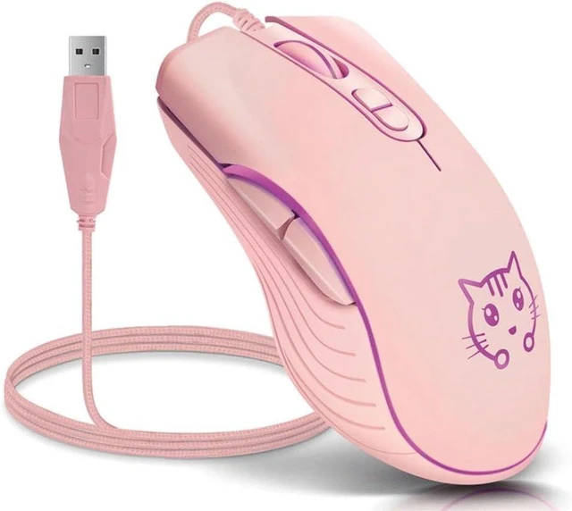 Alt view image 7 of 7 - Gaming Wired USB Mouse, 2400DPI 4 Adjustable Levels, Ergonomic Slient Mouse for PC/Desktop/Laptop - Pink Cat