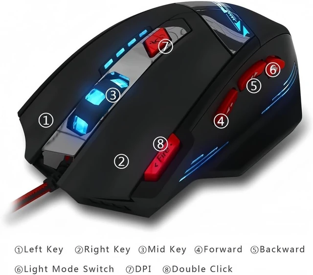 Alt view image 2 of 7 - zelotes T90 Gaming Mouse 9200 DPI, 8 Programmable Buttons Multi-Modes LED Lights USB Gaming Mice, Weight Tuning for Laptop, Desktop, PC,- Black