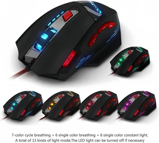 Alt view image 3 of 7 - zelotes T90 Gaming Mouse 9200 DPI, 8 Programmable Buttons Multi-Modes LED Lights USB Gaming Mice, Weight Tuning for Laptop, Desktop, PC,- Black
