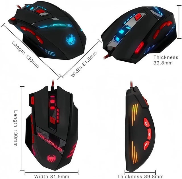 Alt view image 6 of 7 - zelotes T90 Gaming Mouse 9200 DPI, 8 Programmable Buttons Multi-Modes LED Lights USB Gaming Mice, Weight Tuning for Laptop, Desktop, PC,- Black