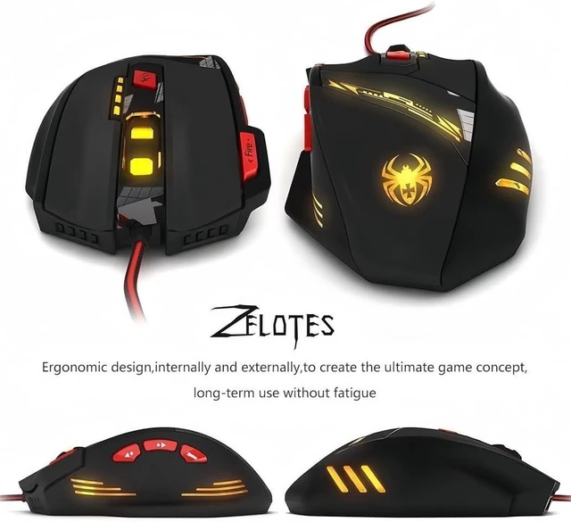 Alt view image 7 of 7 - zelotes T90 Gaming Mouse 9200 DPI, 8 Programmable Buttons Multi-Modes LED Lights USB Gaming Mice, Weight Tuning for Laptop, Desktop, PC,- Black