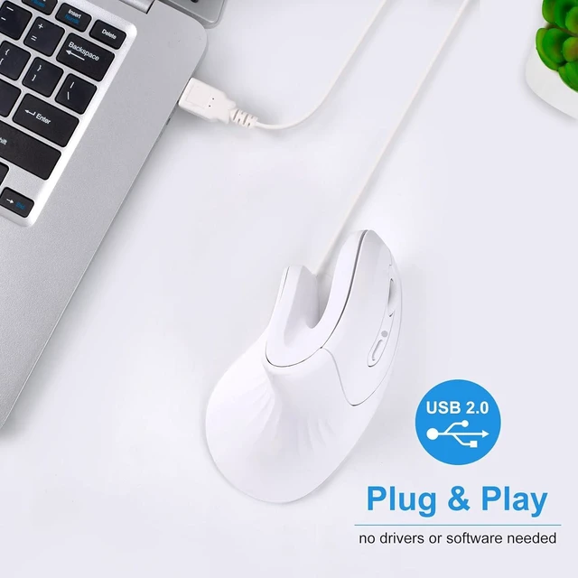 Alt view image 2 of 7 - HXMJ-Vertical Mouse Wired,USB Ergonomic Optical Mice,Silent Click,Right Handed-White