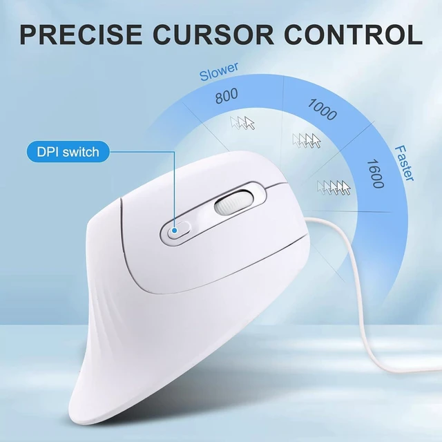 Alt view image 5 of 7 - HXMJ-Vertical Mouse Wired,USB Ergonomic Optical Mice,Silent Click,Right Handed-White