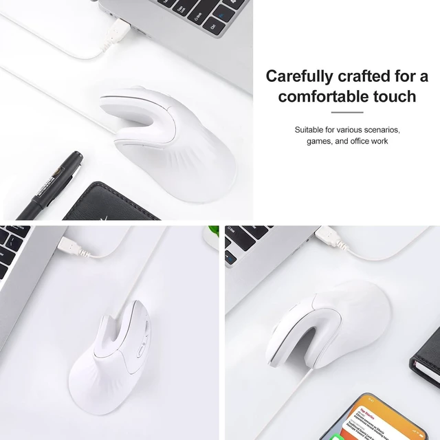 Alt view image 6 of 7 - HXMJ-Vertical Mouse Wired,USB Ergonomic Optical Mice,Silent Click,Right Handed-White