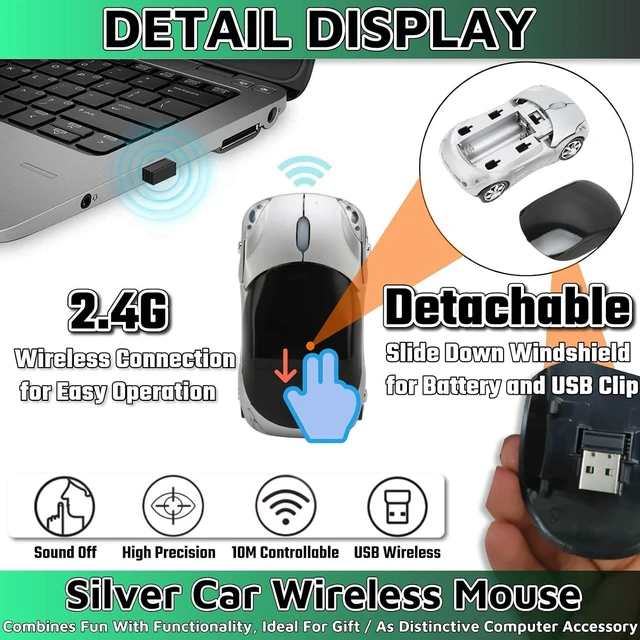 Alt view image 2 of 6 - HuGuWdy Silver Car Mouse2.4G with USB Reciver 1600DPI Computer Mice Wireless for Computer Wireless Computer Mouse for Laptop Tablet for Windows Mac OSSilver
